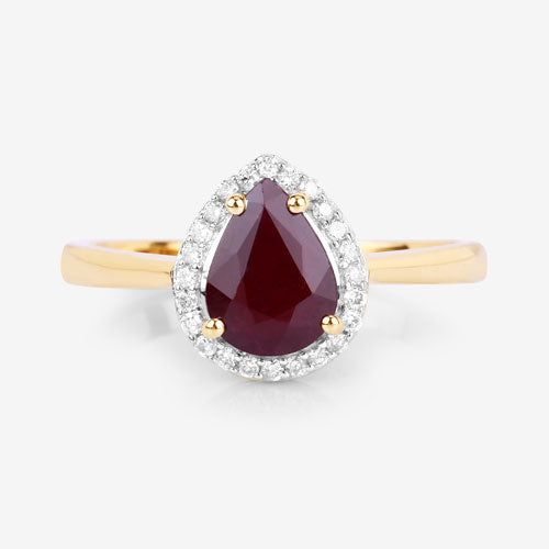 Bids.com 1.30 Carat Genuine Ruby and White Diamond 14K Yellow Gold Ring Rings White Smoke size 6.00,size 7.00,size 8.00