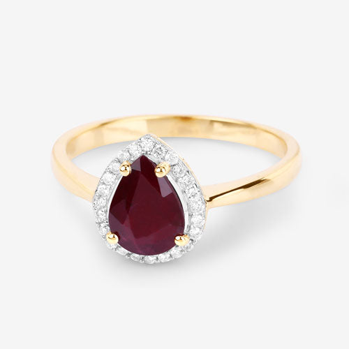 Bids.com 1.30 Carat Genuine Ruby and White Diamond 14K Yellow Gold Ring Rings White Smoke size 6.00,size 7.00,size 8.00