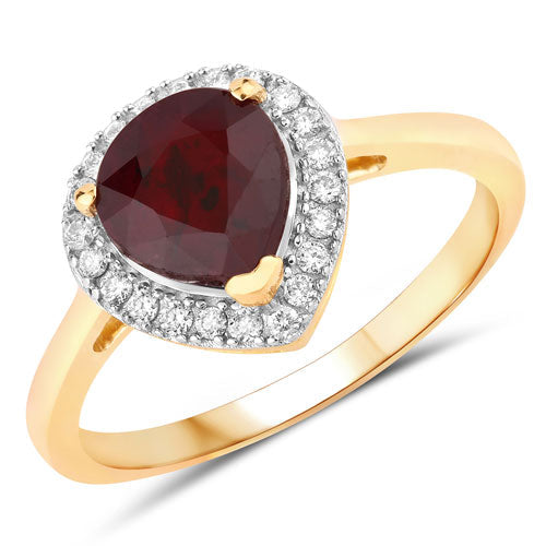 Bids.com 2.19 Carat Genuine Ruby and White Diamond 14K Yellow Gold Ring Rings White Smoke size 6.00,size 7.00,size 8.00