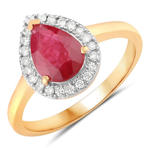 Bids.com 1.38 Carat Genuine Ruby and White Diamond 14K Yellow Gold Ring Rings White Smoke size 6.00,size 7.00,size 8.00