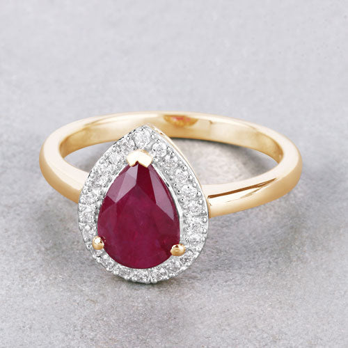 Bids.com 1.38 Carat Genuine Ruby and White Diamond 14K Yellow Gold Ring Rings Gray size 6.00,size 7.00,size 8.00