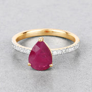 Bids.com 1.68 Carat Genuine Ruby and White Diamond 14K Yellow Gold Ring Rings Gray size 6.00,size 7.00,size 8.00