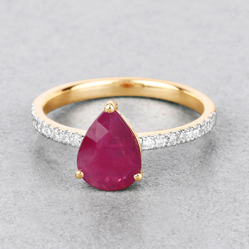 Bids.com 1.68 Carat Genuine Ruby and White Diamond 14K Yellow Gold Ring Rings Gray size 6.00,size 7.00,size 8.00