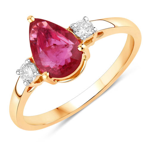 Bids.com 1.08 Carat Genuine Ruby and White Diamond 14K Yellow Gold Ring Rings White Smoke size 6.00,size 7.00,size 8.00