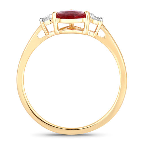 Bids.com 1.08 Carat Genuine Ruby and White Diamond 14K Yellow Gold Ring Rings White Smoke size 6.00,size 7.00,size 8.00