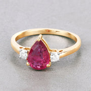 Bids.com 1.08 Carat Genuine Ruby and White Diamond 14K Yellow Gold Ring Rings Gray size 6.00,size 7.00,size 8.00