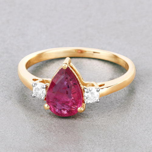 Bids.com 1.08 Carat Genuine Ruby and White Diamond 14K Yellow Gold Ring Rings Gray size 6.00,size 7.00,size 8.00