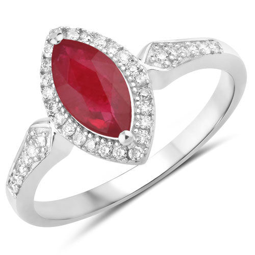 Bids.com 0.96 Carat Genuine Ruby and White Diamond 14K White Gold Ring Rings White Smoke size 6.00,size 7.00,size 8.00