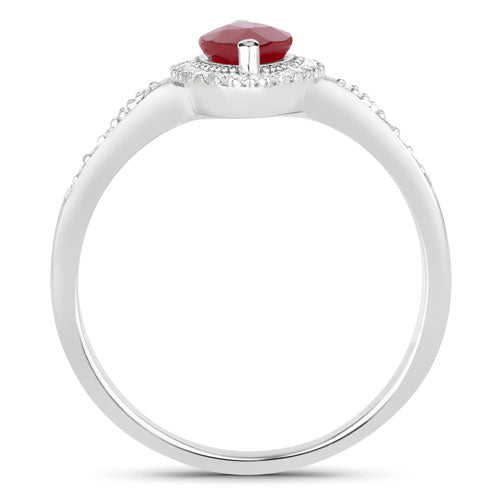 Bids.com 0.96 Carat Genuine Ruby and White Diamond 14K White Gold Ring Rings White Smoke size 6.00,size 7.00,size 8.00