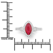 Bids.com 0.96 Carat Genuine Ruby and White Diamond 14K White Gold Ring Rings White Smoke size 6.00,size 7.00,size 8.00