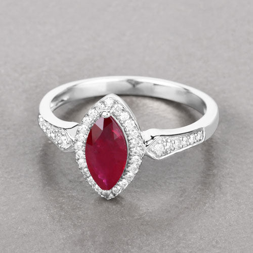 Bids.com 0.96 Carat Genuine Ruby and White Diamond 14K White Gold Ring Rings Dark Gray size 6.00,size 7.00,size 8.00