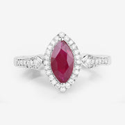 Bids.com 0.96 Carat Genuine Ruby and White Diamond 14K White Gold Ring Rings White Smoke size 6.00,size 7.00,size 8.00