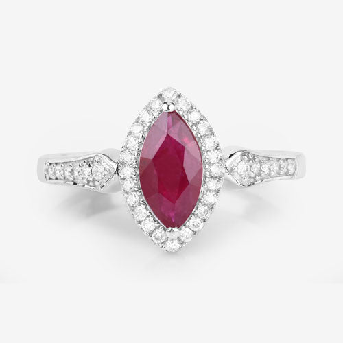 Bids.com 0.96 Carat Genuine Ruby and White Diamond 14K White Gold Ring Rings White Smoke size 6.00,size 7.00,size 8.00