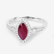 Bids.com 0.96 Carat Genuine Ruby and White Diamond 14K White Gold Ring Rings White Smoke size 6.00,size 7.00,size 8.00
