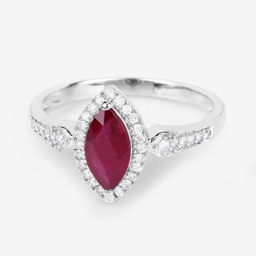 Bids.com 0.96 Carat Genuine Ruby and White Diamond 14K White Gold Ring Rings White Smoke size 6.00,size 7.00,size 8.00