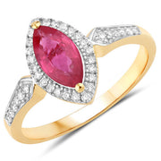 Bids.com 0.96 Carat Genuine Ruby and White Diamond 14K Yellow Gold Ring Rings White Smoke size 6.00,size 7.00,size 8.00