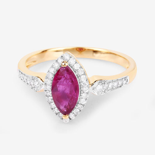Bids.com 0.96 Carat Genuine Ruby and White Diamond 14K Yellow Gold Ring Rings White Smoke size 6.00,size 7.00,size 8.00