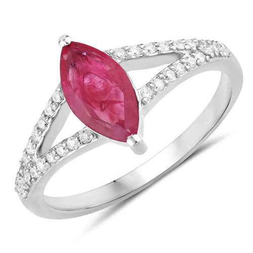 Bids.com 1.58 Carat Genuine Ruby and White Diamond 14K White Gold Ring Rings White Smoke size 6.00,size 7.00,size 8.00