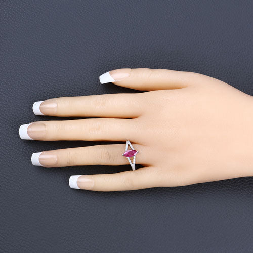 Bids.com 1.58 Carat Genuine Ruby and White Diamond 14K White Gold Ring Rings Bisque size 6.00,size 7.00,size 8.00