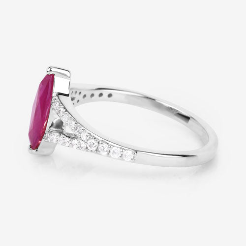 Bids.com 1.58 Carat Genuine Ruby and White Diamond 14K White Gold Ring Rings White Smoke size 6.00,size 7.00,size 8.00