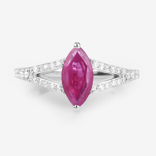 Bids.com 1.58 Carat Genuine Ruby and White Diamond 14K White Gold Ring Rings White Smoke size 6.00,size 7.00,size 8.00