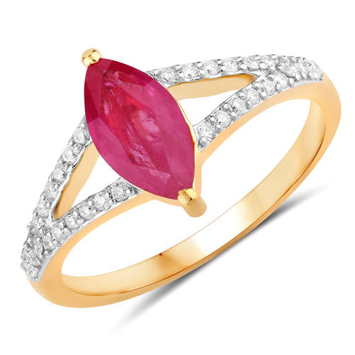 Bids.com 1.58 Carat Genuine Ruby and White Diamond 14K Yellow Gold Ring Rings White Smoke size 6.00,size 7.00,size 8.00