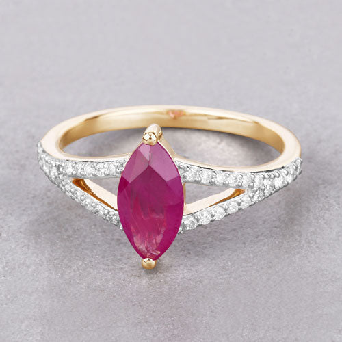 Bids.com 1.58 Carat Genuine Ruby and White Diamond 14K Yellow Gold Ring Rings Gray size 6.00,size 7.00,size 8.00