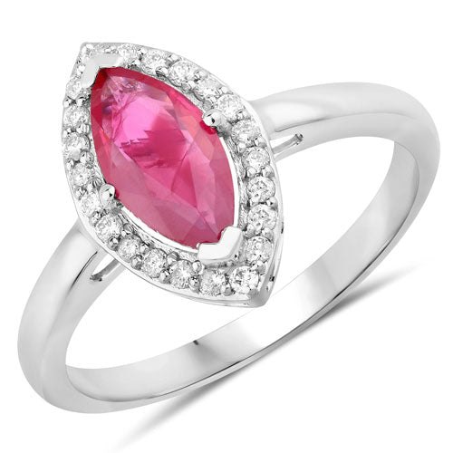 Bids.com 1.57 Carat Genuine Ruby and White Diamond 14K White Gold Ring Rings White Smoke size 6.00,size 7.00,size 8.00
