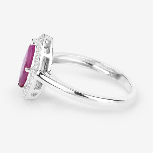 Bids.com 1.57 Carat Genuine Ruby and White Diamond 14K White Gold Ring Rings White Smoke size 6.00,size 7.00,size 8.00