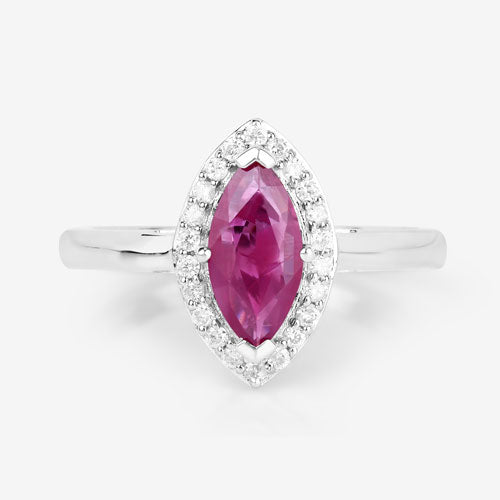 Bids.com 1.57 Carat Genuine Ruby and White Diamond 14K White Gold Ring Rings White Smoke size 6.00,size 7.00,size 8.00