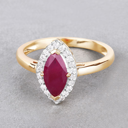 Bids.com 1.57 Carat Genuine Ruby and White Diamond 14K Yellow Gold Ring Rings Gray size 6.00,size 7.00,size 8.00