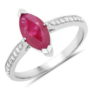 Bids.com 1.51 Carat Genuine Ruby and White Diamond 14K White Gold Ring Rings White Smoke size 6.00,size 7.00,size 8.00