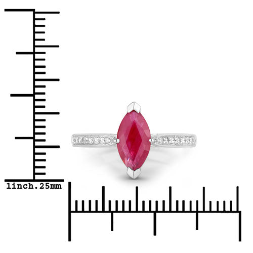 Bids.com 1.51 Carat Genuine Ruby and White Diamond 14K White Gold Ring Rings White Smoke size 6.00,size 7.00,size 8.00