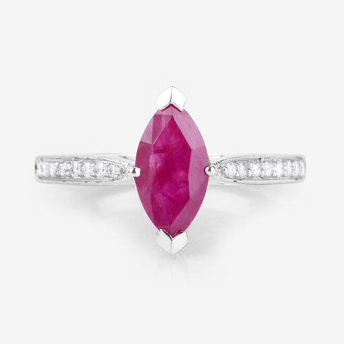 Bids.com 1.51 Carat Genuine Ruby and White Diamond 14K White Gold Ring Rings White Smoke size 6.00,size 7.00,size 8.00