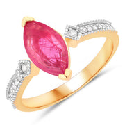 Bids.com 1.01 Carat Genuine Ruby and White Diamond 14K Yellow Gold Ring Rings White Smoke size 6.00,size 7.00,size 8.00
