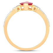 Bids.com 1.01 Carat Genuine Ruby and White Diamond 14K Yellow Gold Ring Rings White Smoke size 6.00,size 7.00,size 8.00