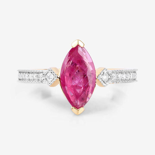 Bids.com 1.01 Carat Genuine Ruby and White Diamond 14K Yellow Gold Ring Rings White Smoke size 6.00,size 7.00,size 8.00