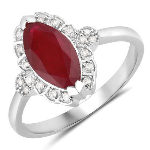 Bids.com 1.54 Carat Genuine Ruby and White Diamond 14K White Gold Ring Rings White Smoke size 6.00,size 7.00,size 8.00
