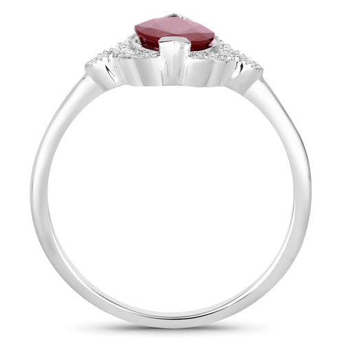 Bids.com 1.54 Carat Genuine Ruby and White Diamond 14K White Gold Ring Rings White Smoke size 6.00,size 7.00,size 8.00