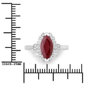 Bids.com 1.54 Carat Genuine Ruby and White Diamond 14K White Gold Ring Rings White Smoke size 6.00,size 7.00,size 8.00