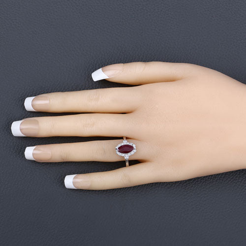 Bids.com 1.54 Carat Genuine Ruby and White Diamond 14K White Gold Ring Rings Wheat size 6.00,size 7.00,size 8.00