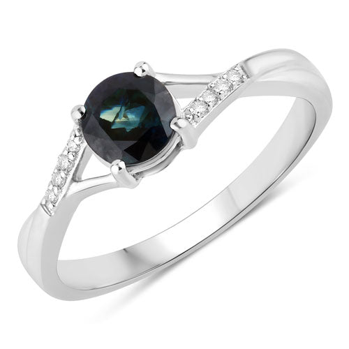 Bids.com 0.88 Carat Genuine Blue Sapphire and White Diamond 14K White Gold Ring Rings White Smoke size 6.00,size 7.00,size 8.00