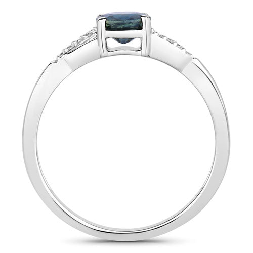Bids.com 0.88 Carat Genuine Blue Sapphire and White Diamond 14K White Gold Ring Rings White Smoke size 6.00,size 7.00,size 8.00