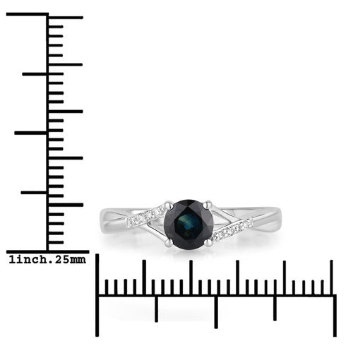 Bids.com 0.88 Carat Genuine Blue Sapphire and White Diamond 14K White Gold Ring Rings White Smoke size 6.00,size 7.00,size 8.00