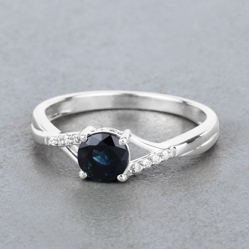 Bids.com 0.88 Carat Genuine Blue Sapphire and White Diamond 14K White Gold Ring Rings Dark Gray size 6.00,size 7.00,size 8.00