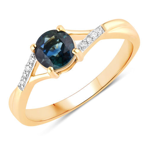 Bids.com 0.88 Carat Genuine Blue Sapphire and White Diamond 14K Yellow Gold Ring Rings White Smoke size 6.00,size 7.00,size 8.00