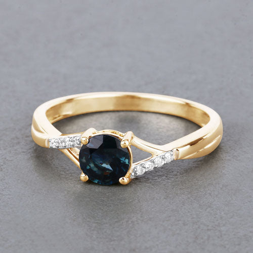 Bids.com 0.88 Carat Genuine Blue Sapphire and White Diamond 14K Yellow Gold Ring Rings Dark Gray size 6.00,size 7.00,size 8.00