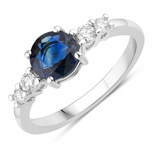 Bids.com 1.38 Carat Genuine Blue Sapphire and White Diamond 14K White Gold Ring Rings White Smoke size 6.00,size 7.00,size 8.00