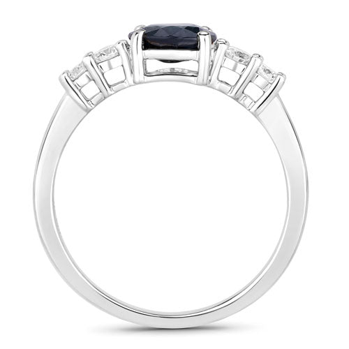 Bids.com 1.38 Carat Genuine Blue Sapphire and White Diamond 14K White Gold Ring Rings White Smoke size 6.00,size 7.00,size 8.00