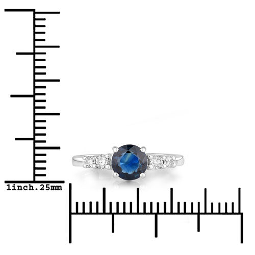 Bids.com 1.38 Carat Genuine Blue Sapphire and White Diamond 14K White Gold Ring Rings White Smoke size 6.00,size 7.00,size 8.00